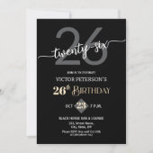 Modern Black Minimalist Men 26th Birthday Party Einladung (Vorderseite)