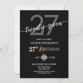Modern Black Minimalist Men 27th Birthday Party Einladung (Vorderseite)