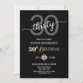 Modern Black Minimalist Men 30th Birthday Party Einladung (Vorderseite)