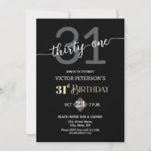 Modern Black Minimalist Men 31st Birthday Party Einladung (Vorderseite)