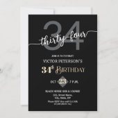 Modern Black Minimalist Men 34th Birthday Party Einladung (Vorderseite)