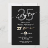 Modern Black Minimalist Men 35th Birthday Party Einladung (Vorderseite)