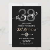 Modern Black Minimalist Men 38th Birthday Party Einladung (Vorderseite)