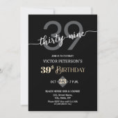Modern Black Minimalist Men 39th Birthday Party Einladung (Vorderseite)