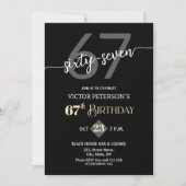 Modern Black Minimalist Men 67th Birthday Party Einladung (Vorderseite)