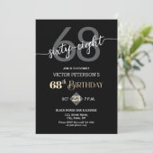 Modern Black Minimalist Men 68th Birthday Party Einladung (Stehend Vorderseite)