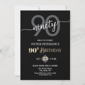 Modern Black Minimalist Men 90th Birthday Party Einladung (Vorderseite)