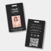 Modern Black Minimalist QR Code Business Employee Ausweis (Front & Back)