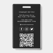 Modern Black Minimalist QR Code Business Employee Ausweis (Back)