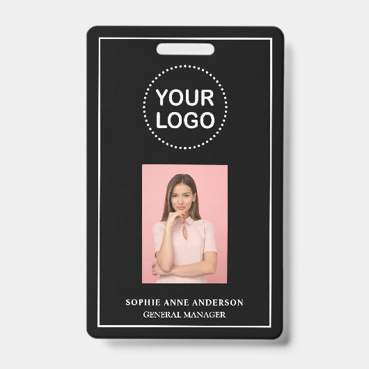 Modern Black Minimalist QR Code Business Employee Ausweis (Front)