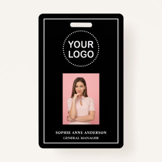 Modern Black Minimalist QR Code Business Employee  Ausweis