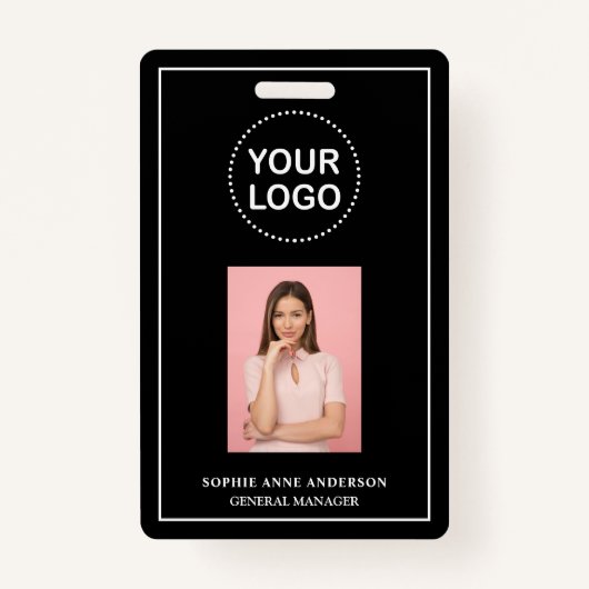 Modern Black Minimalist QR Code Business Employee Ausweis (Vorderseite)