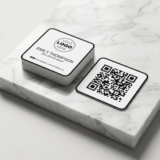 Modern Black Minimalist QR Code Real Estate Quadratische Visitenkarte
