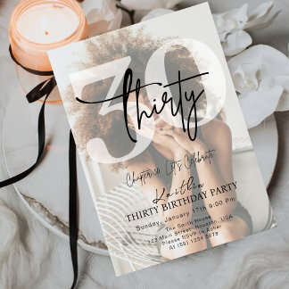 Modern Black Minimalist Thirty 30th Birthday Party Einladung