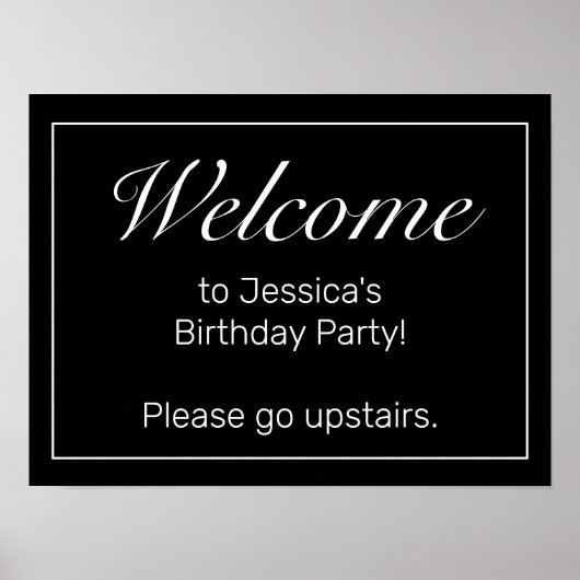 Modern Black Minimalistisch Birthday Welcome Sign Poster (Vorne)