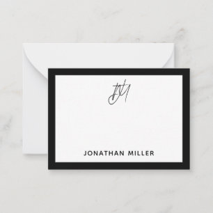 Modern Black Minimalistisch Monogram Mitteilungskarte