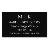 Modern Black Minimalistisch Monogram oder Add Logo Magnetische Visitenkarte (Vorderseite)