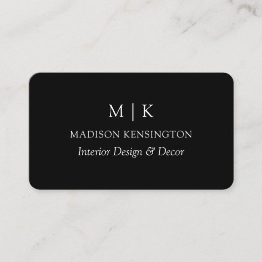 Modern Black Minimalistisch Monogram oder Add Logo Visitenkarte (Vorderseite)