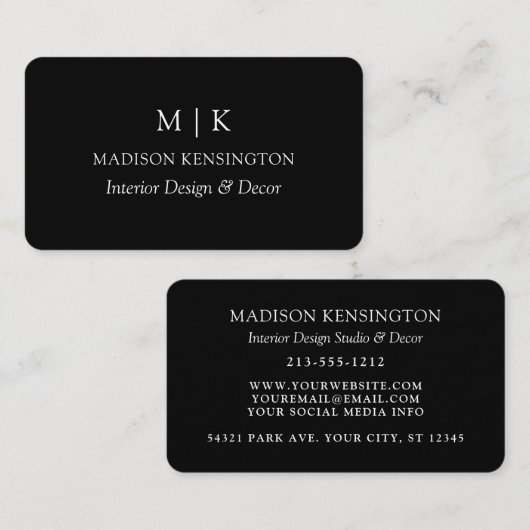 Modern Black Minimalistisch Monogram oder Add Logo Visitenkarte (Vorne/Hinten)