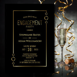 Modern Black mit Gold Frame Engagement Party Einladung
