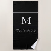 Modern Black Mit Monogramm White Script Beach Hand Strandtuch (Vorderseite)