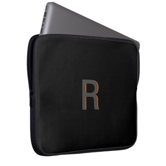 Modern Black Monogram | Benutzerdefiniert Laptopschutzhülle (Vorne Rechts)