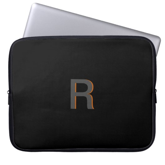 Modern Black Monogram | Benutzerdefiniert Laptopschutzhülle (Vorderseite)