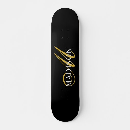Modern Black Monogram Gold Script Name Skateboard (Vorne)