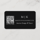 Modern Black Monogram oder Add Logo QR Code Visitenkarte (Vorderseite)