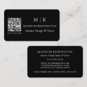 Modern Black Monogram oder Add Logo QR Code Visitenkarte (Vorne/Hinten)