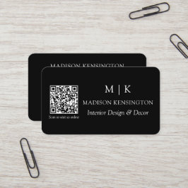 Modern Black Monogram oder Add Logo QR Code Visitenkarte