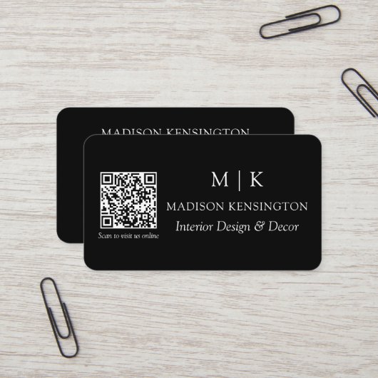 Modern Black Monogram oder Add Logo QR Code Visitenkarte (Vorderseite/Rückseite Beispiel)