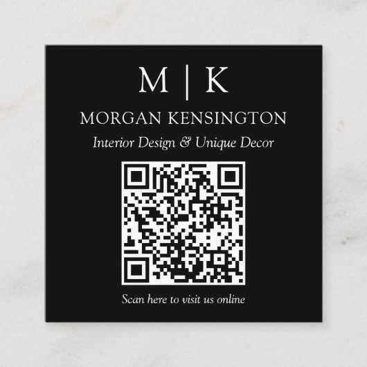 Modern Black Monogram oder QR-Scan-Code für Logo h Quadratische Visitenkarte (Vorderseite)