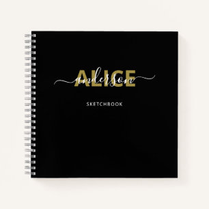Modern Black Monogram Script Artist Sketchbook Notizblock
