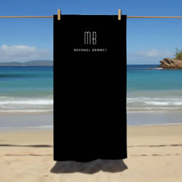 Modern Black Monogram Strandtuch