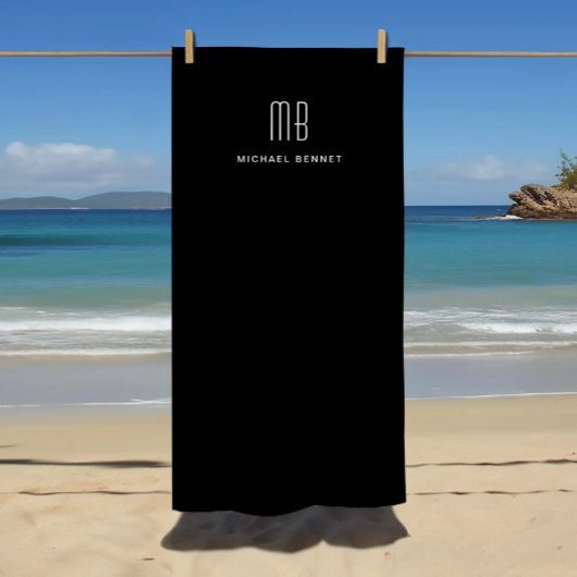 Modern Black Monogram Strandtuch