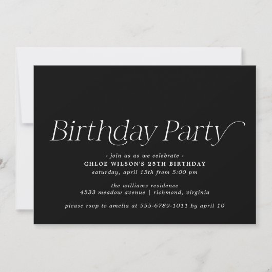 Modern Black | Moody Simple Any Age Birthday Einladung (Vorderseite)