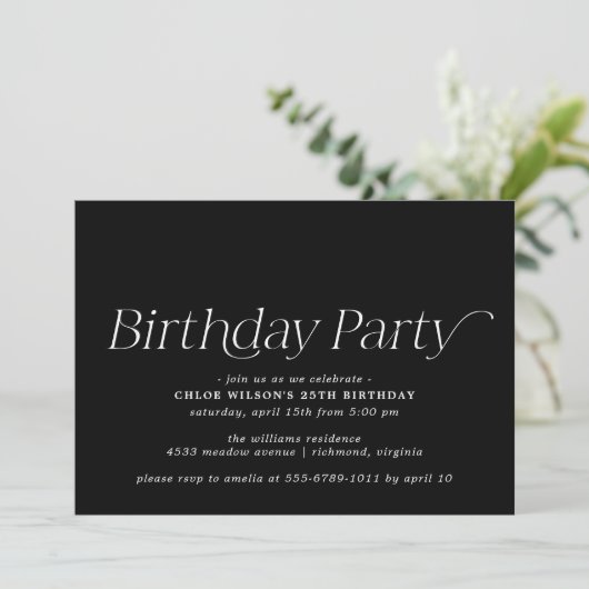 Modern Black | Moody Simple Any Age Birthday Einladung (Stehend Vorderseite)