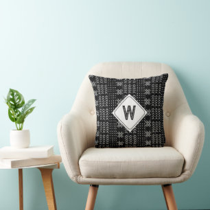 Modern Black Mudcloth African Monogram Kissen