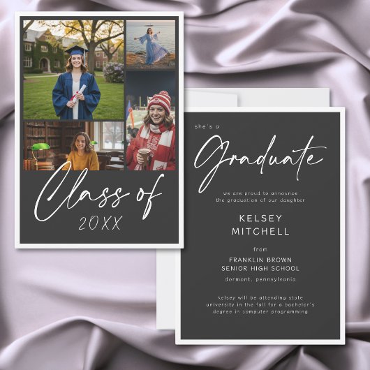 Modern Black Multi Photo Graduation Announcement