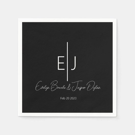 Modern Black Name Initials Paper Plate Serviette (Vorderseite)