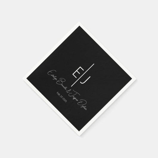 Modern Black Name Initials Paper Plate Serviette (Ecke)