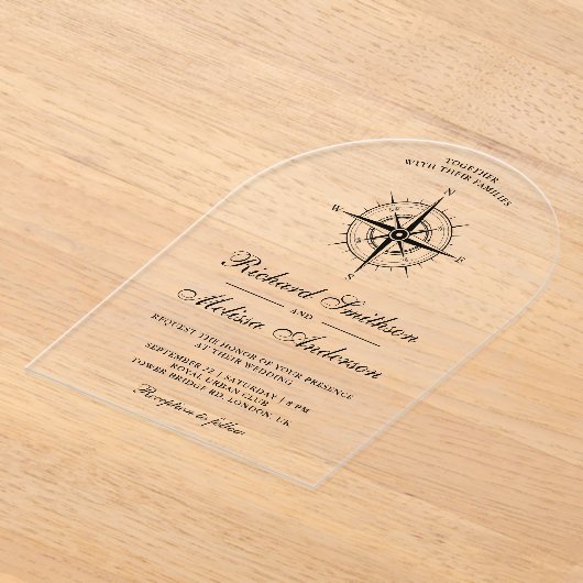 Modern Black Nautical Compass Wedding Acryleinladungen (Ablage )