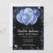 Modern Black Navy Blue Glitzer Balloon Birthday Einladung (Vorderseite)