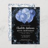 Modern Black Navy Blue Glitzer Balloon Birthday Postkarte (Vorne/Hinten)