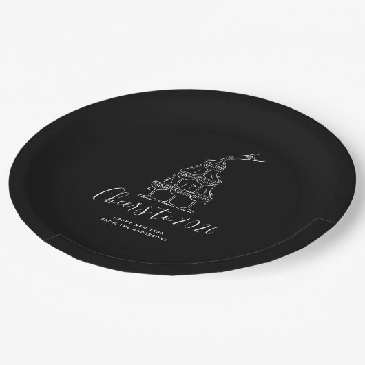 Modern Black New Years Eve Party Paper Plate Pappteller (Schrägansicht)