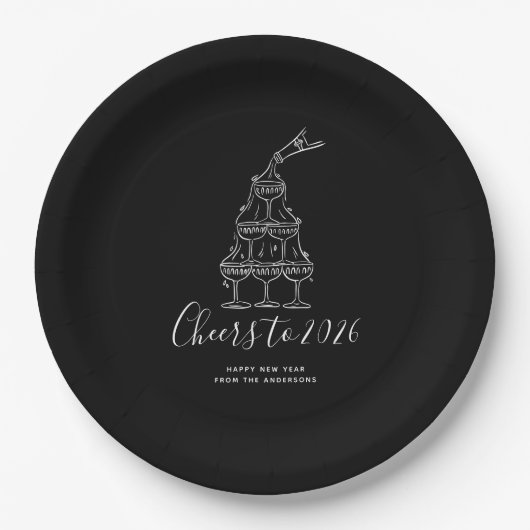 Modern Black New Years Eve Party Paper Plate Pappteller (Vorderseite)