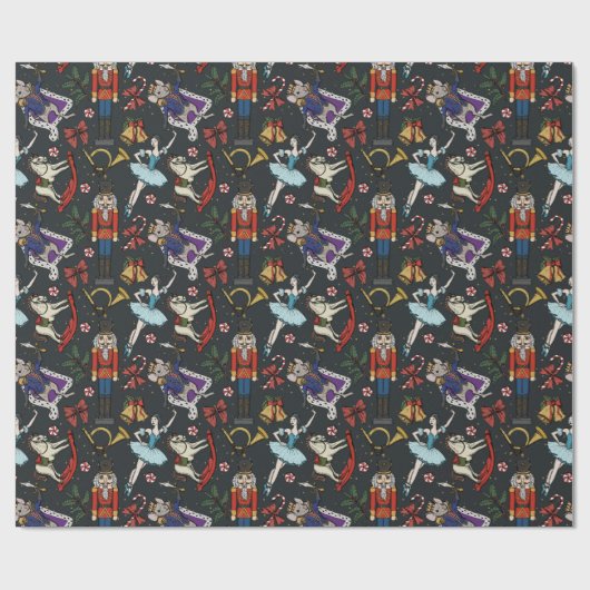 Modern Black Nutcracker Mouse King Ballerina Xmas Geschenkpapier (Flach)