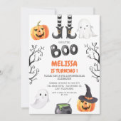 Modern Black Orange Little Boo Halloween Geburtsta Einladung (Vorderseite)