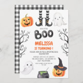 Modern Black Orange Little Boo Halloween Geburtsta Einladung (Vorne/Hinten)